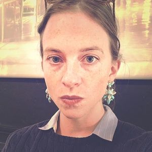 Light blue pendant statement earrings